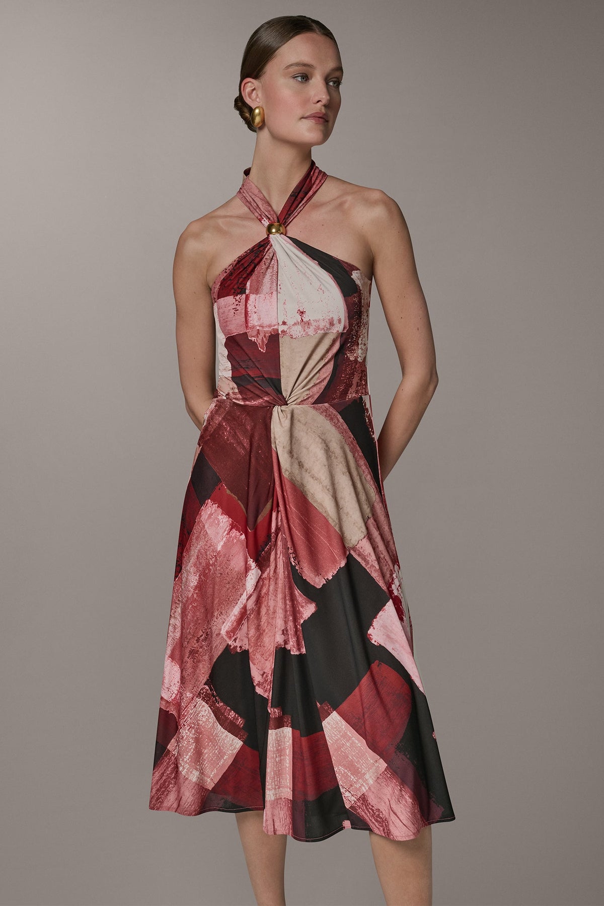SLEEVELESS MIDI HALTER DRESS