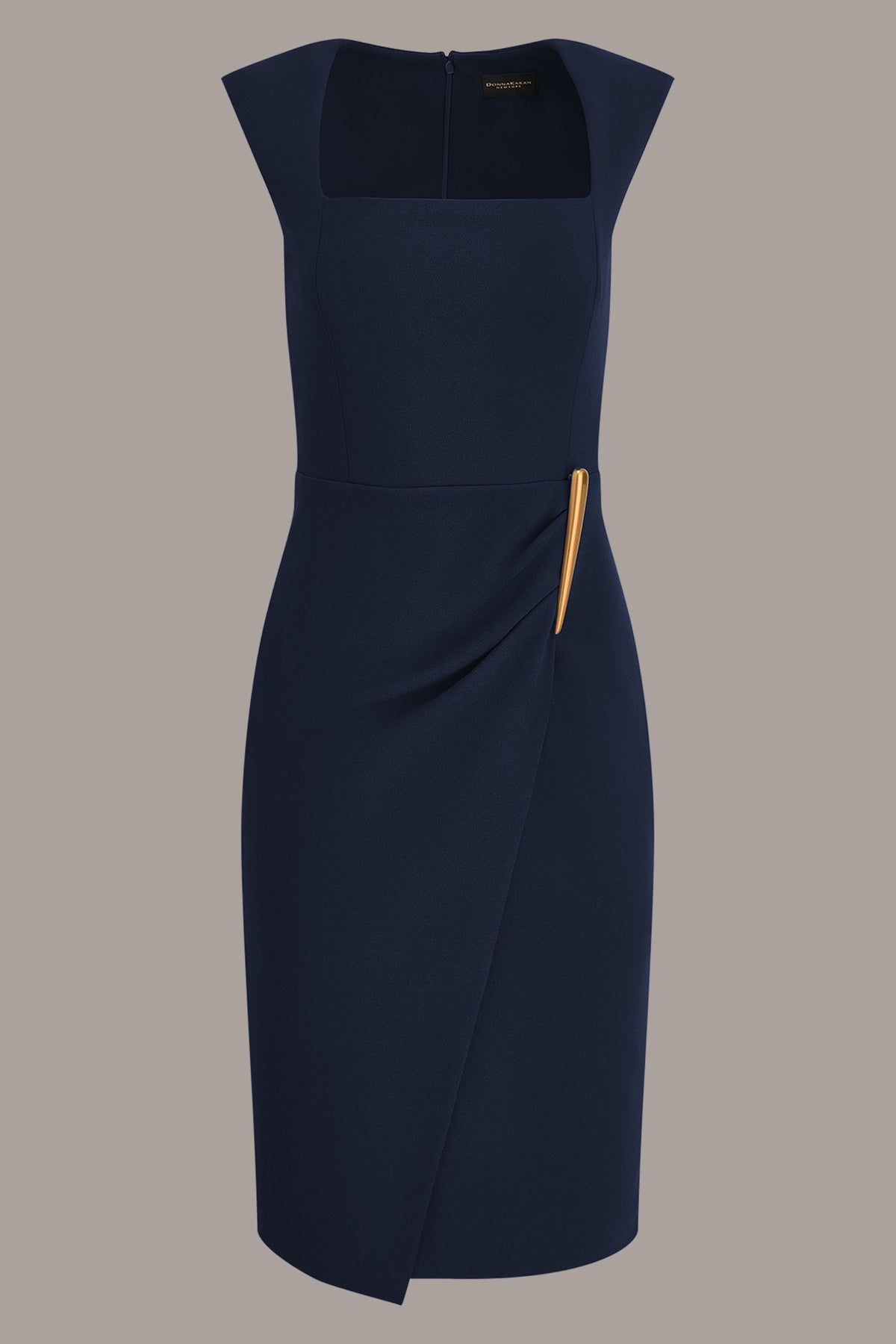SLEEVELESS WRAP-EFFECT MIDI DRESS