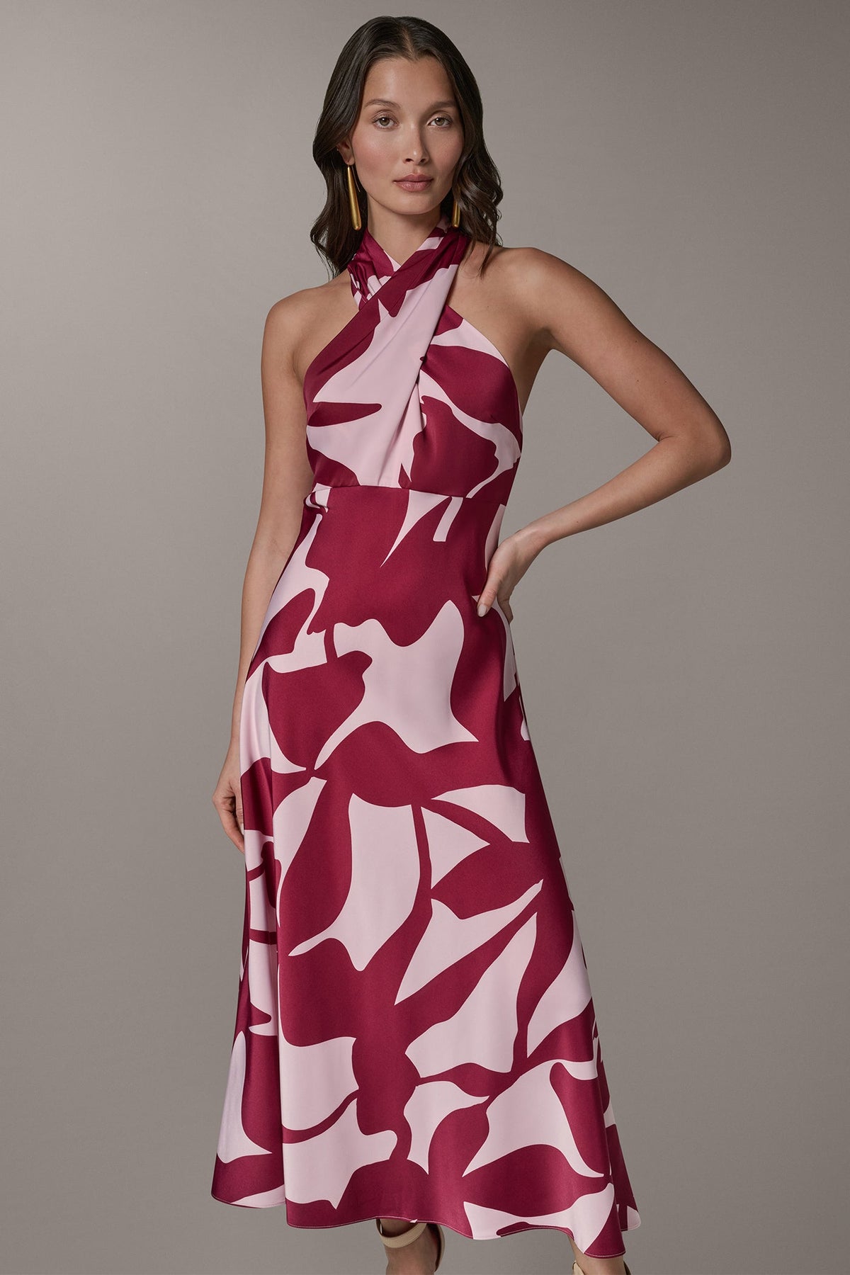 SLEEVELESS HALTER NECK A-LINE DRESS
