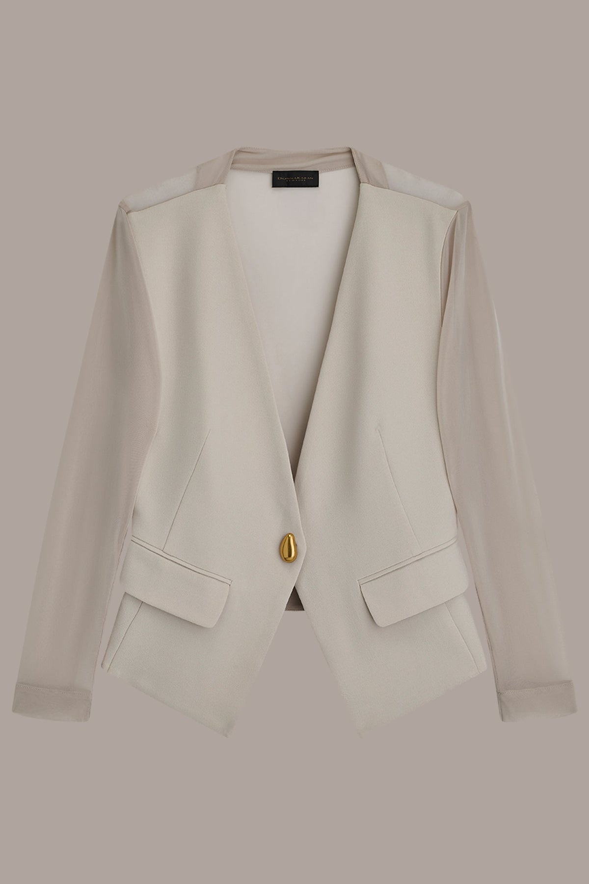 CHIFFON PANELED ONE BUTTON JACKET