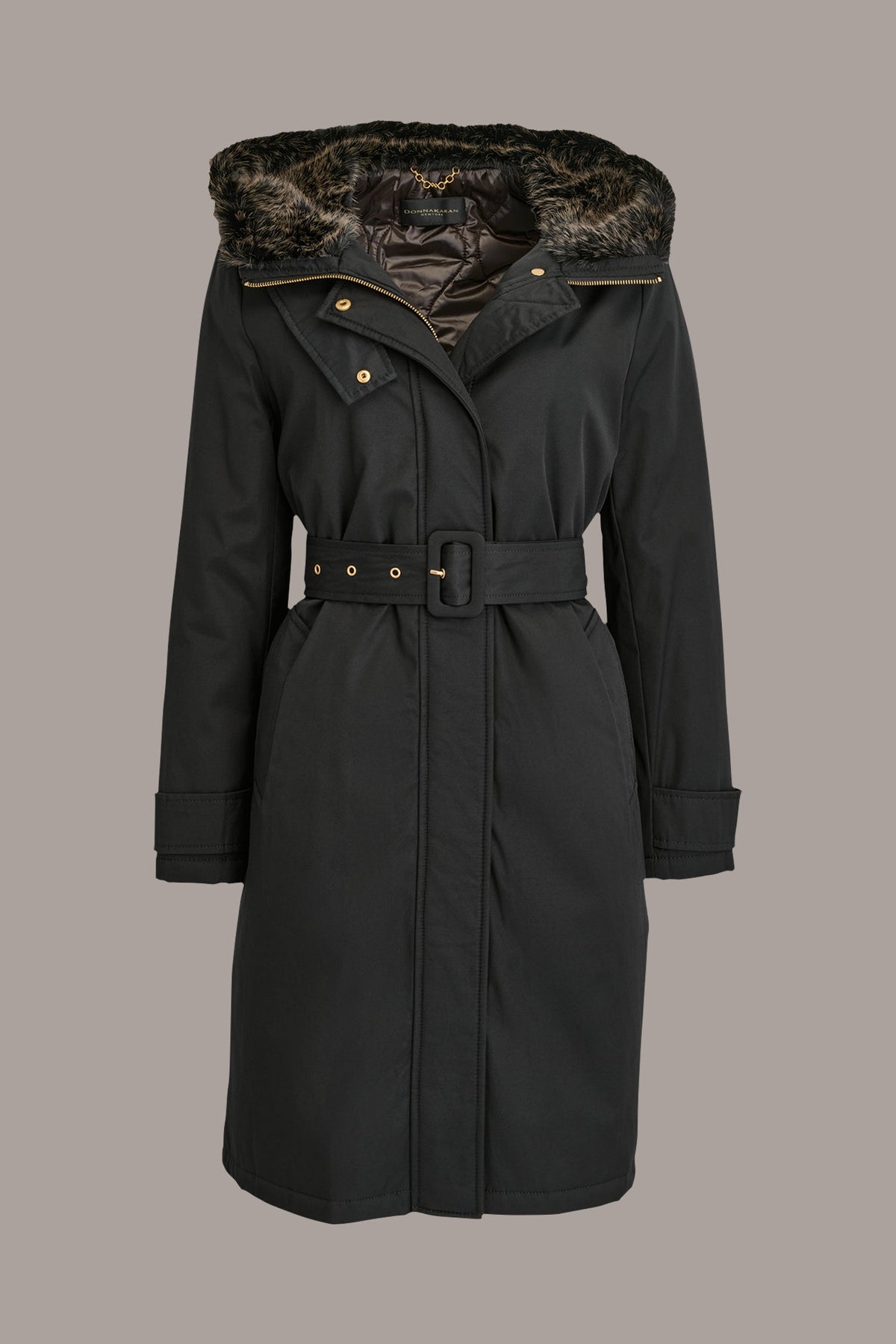 FAUX FUR TRIM LINED RAIN COAT