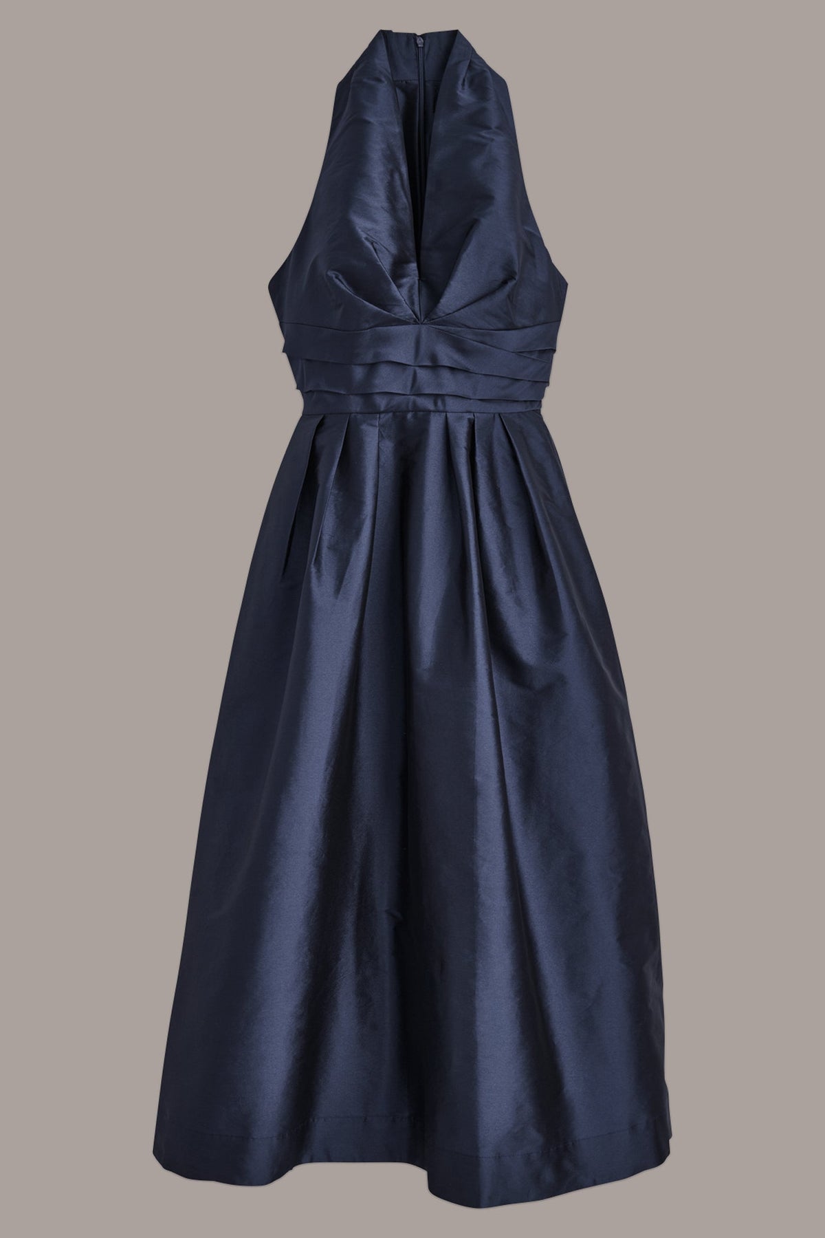 SLEEVELESS V-NECK TAFFETA MIDI COCKTAIL DRESS