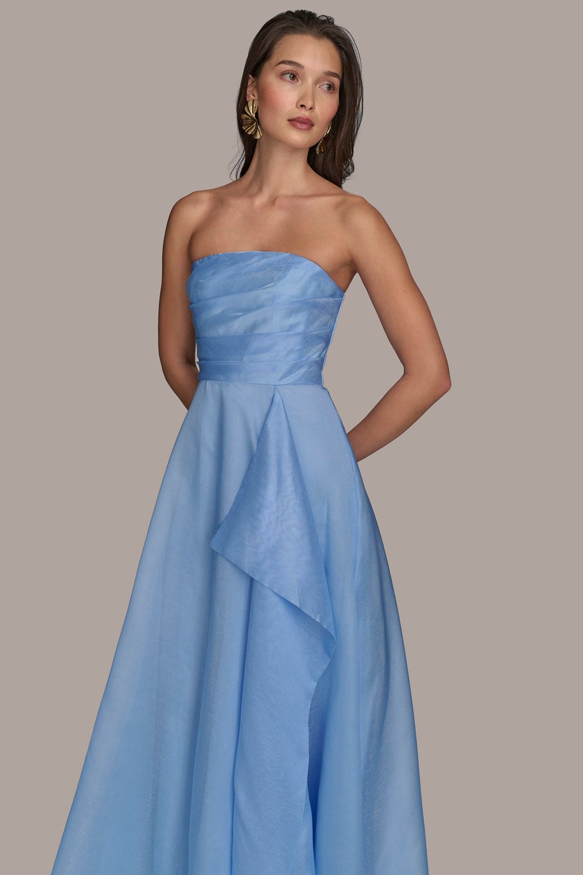 ORGANZA STRAPLESS CASCADING GOWN