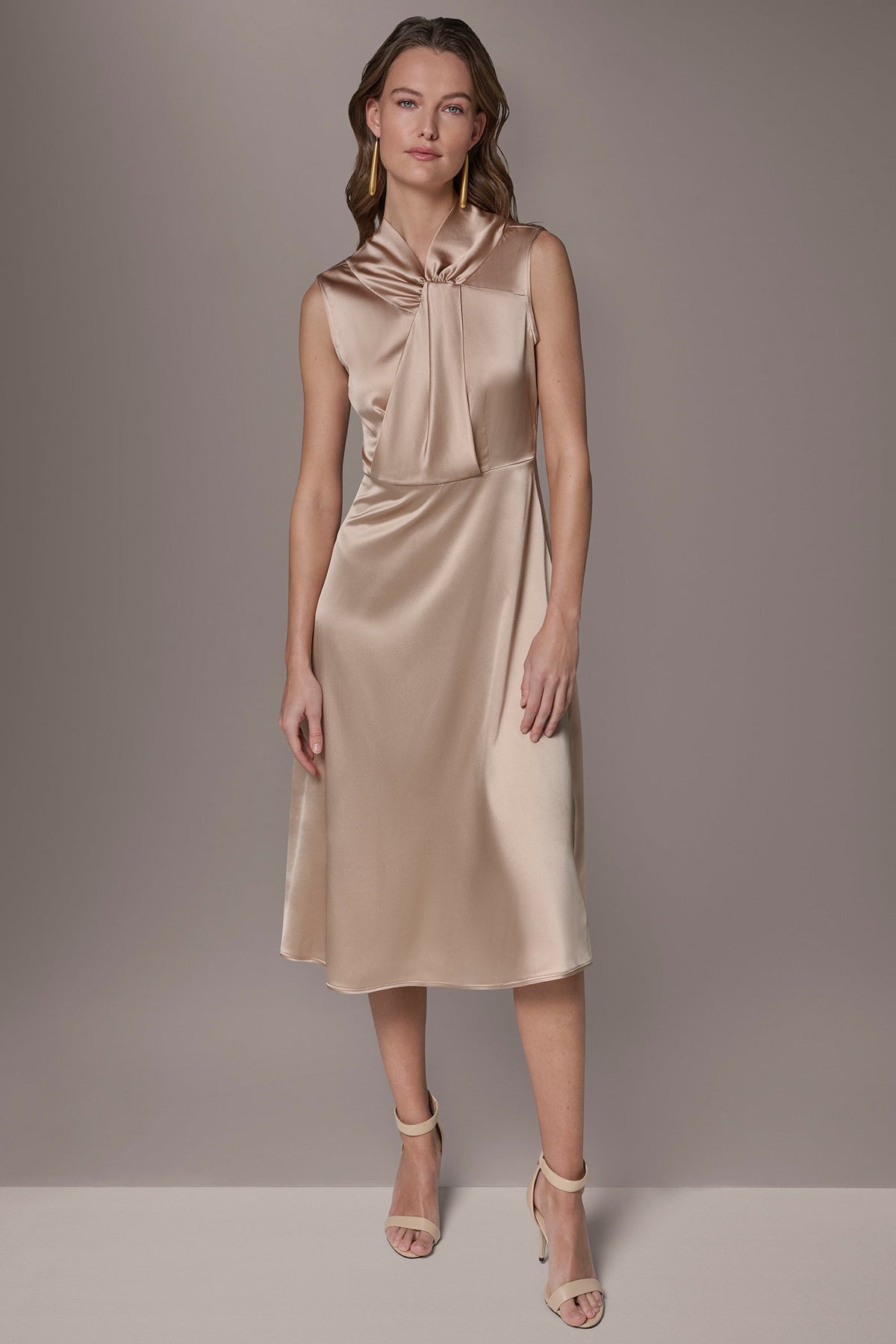 SILK-CHARMEUSE MIDI A-LINE DRESS