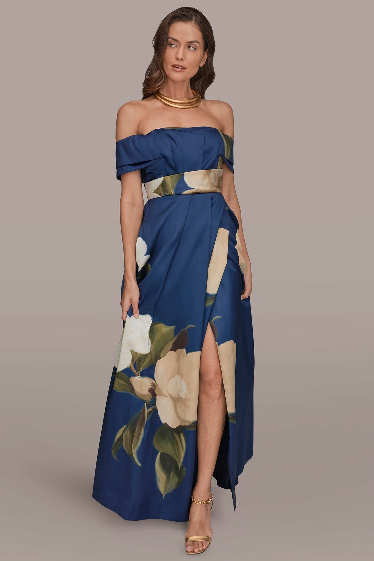 MIKADO FLORAL OFF-THE-SHOULDER BALL GOWN