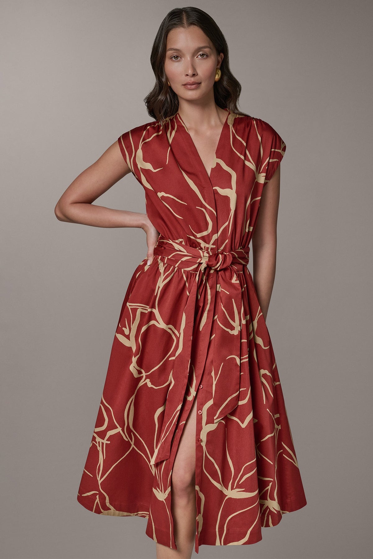 SLEEVELESS PRINT MIDI DRESS