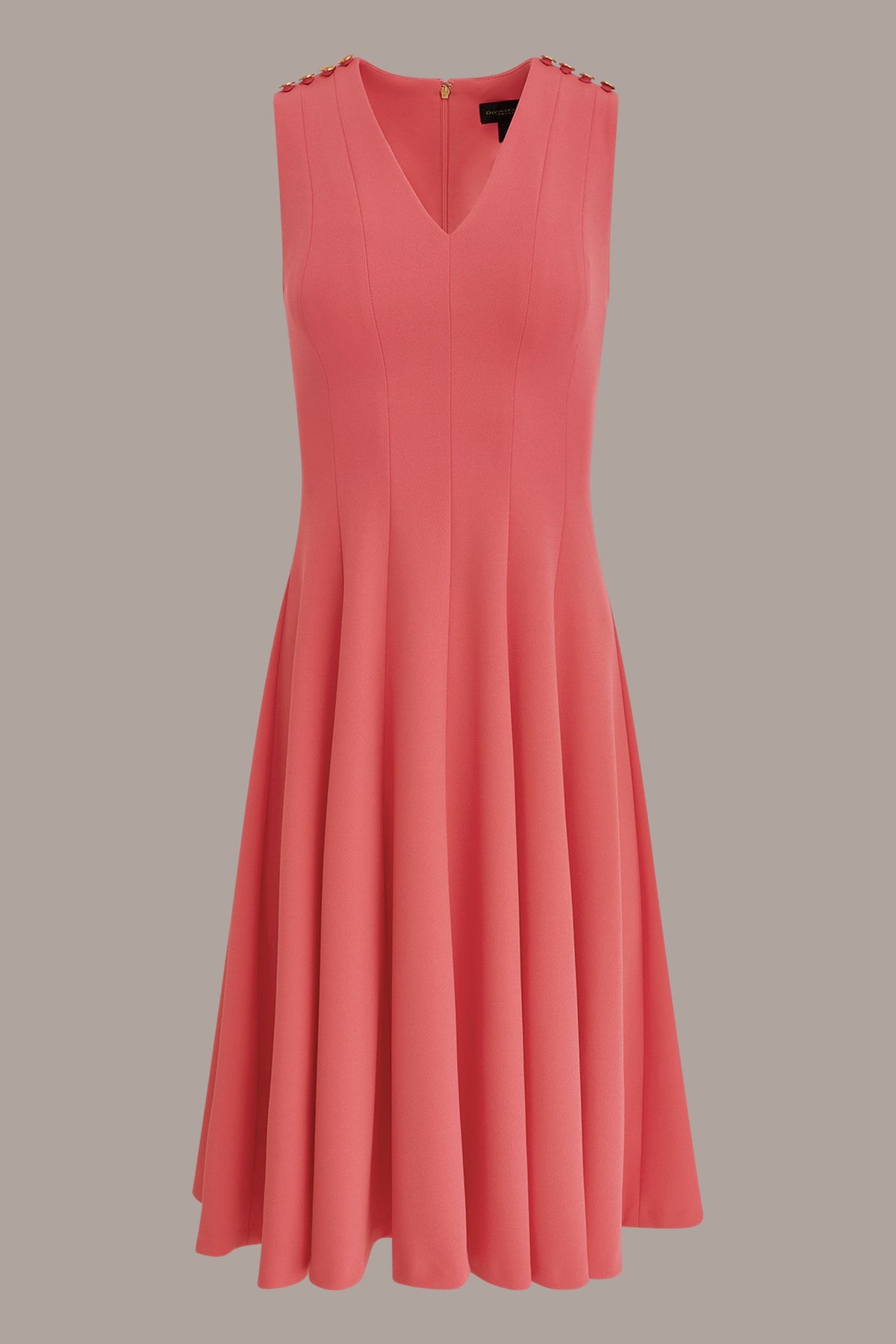 SLEEVELESS BUTTON MIDI FIT AND FLARE DRESS