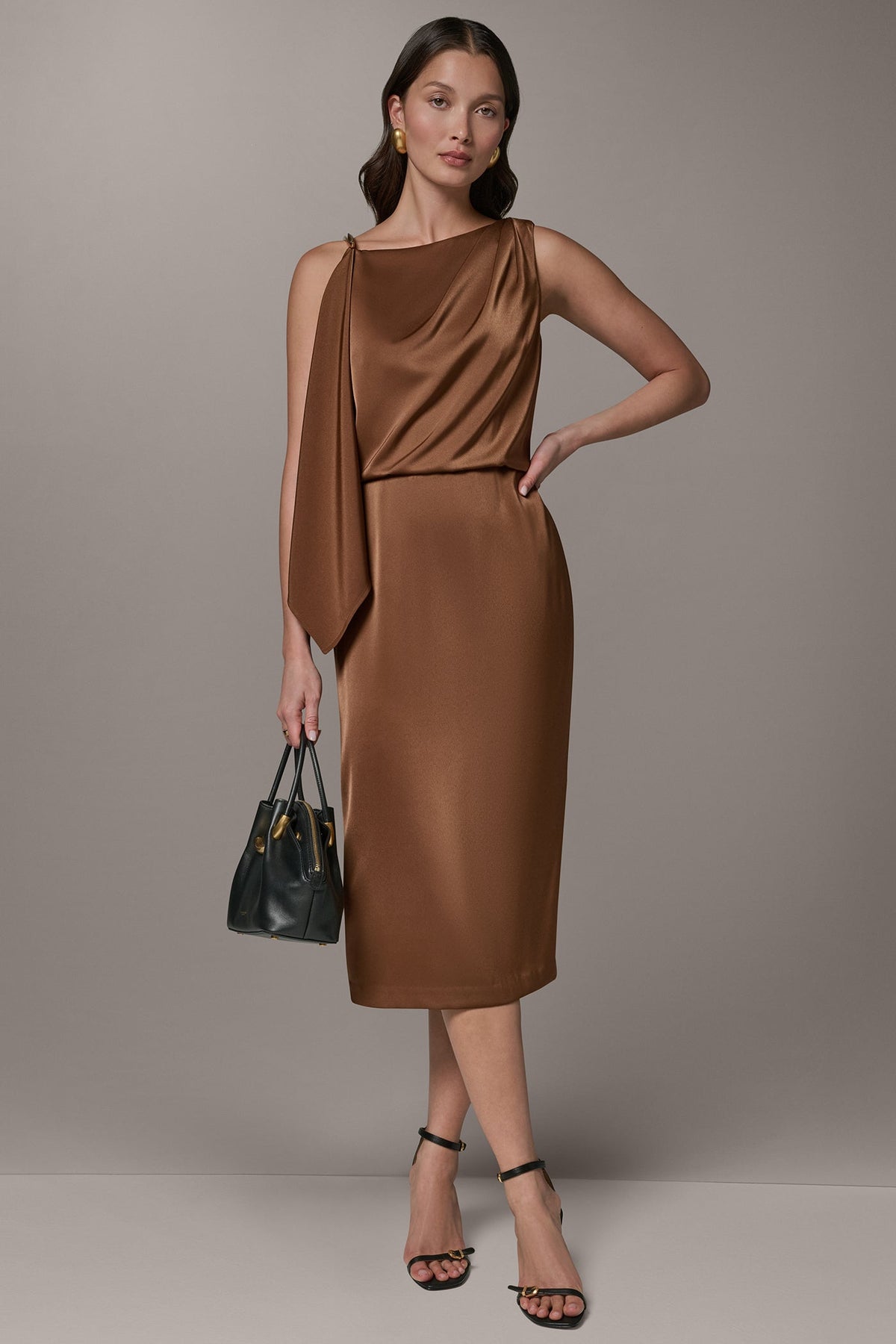 SLEEVELESS ASYMMETRIC MIDI DRESS