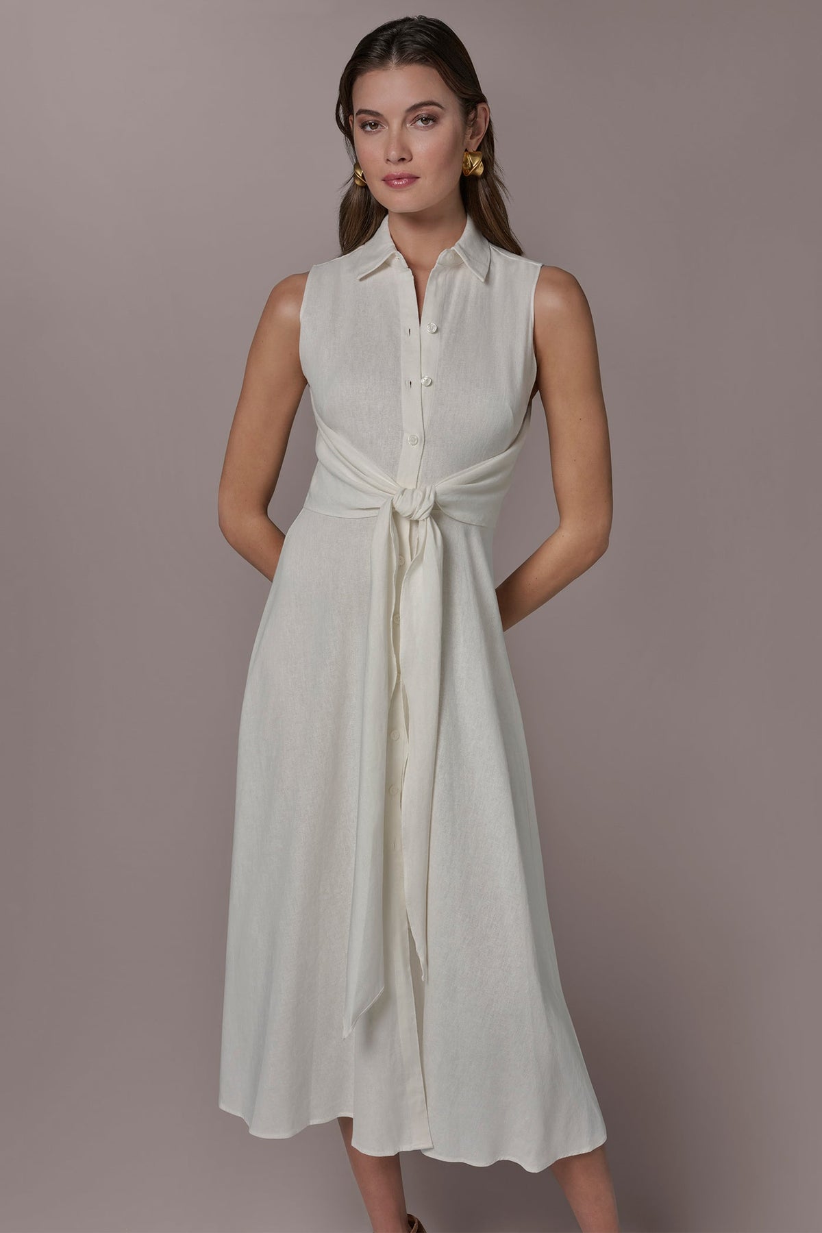 LINEN-BLEND MIDI SHIRT DRESS