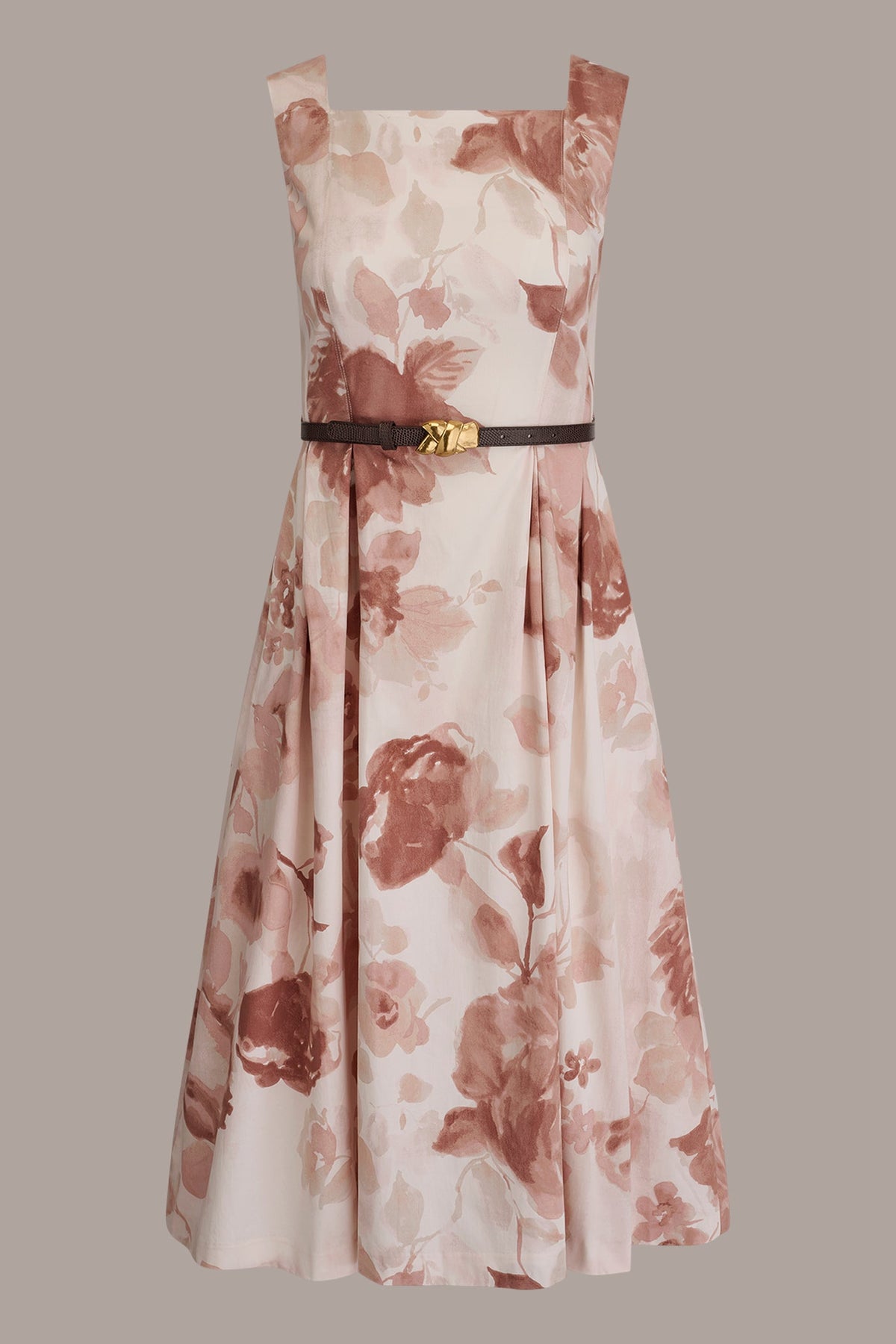 COTTON-SATEEN FLORAL MIDI A-LINE DRESS
