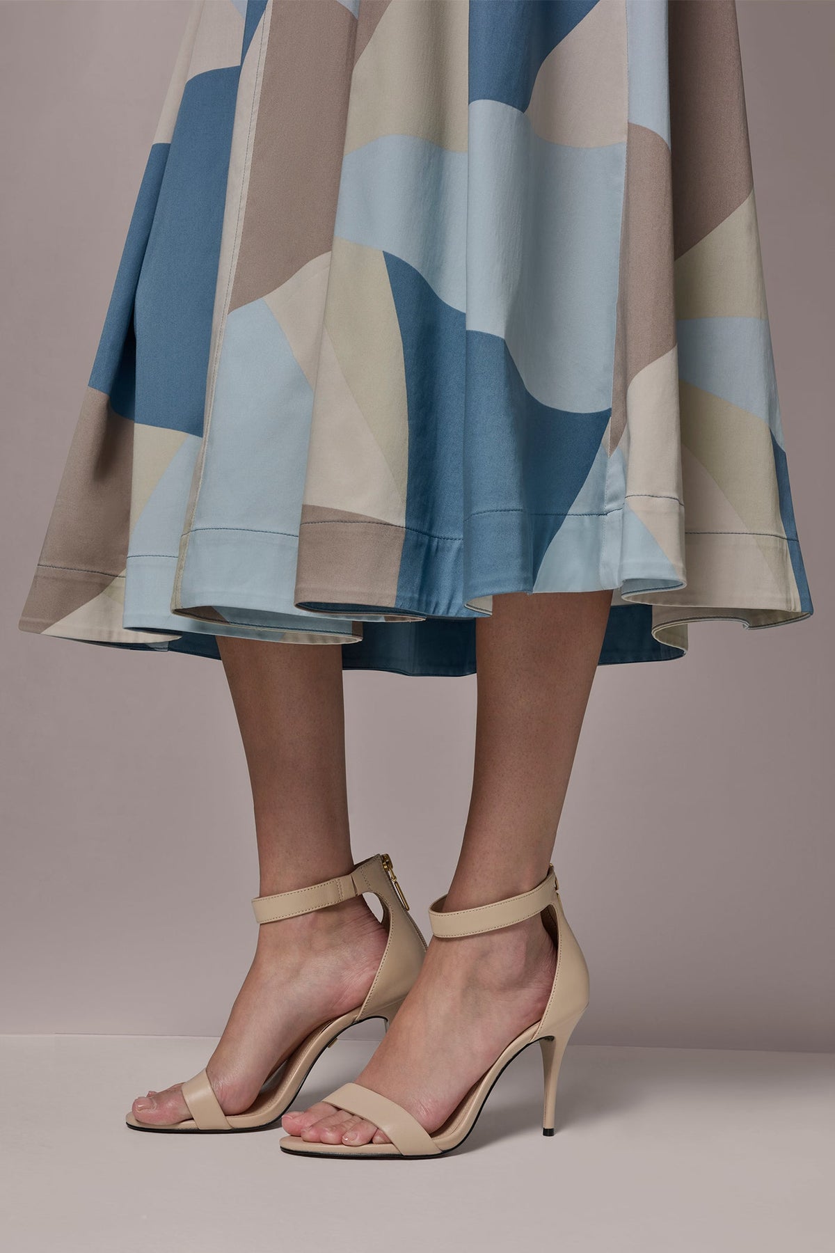 STRETCH-COTTON SLEEVELESS PRINTED MIDI DRESS