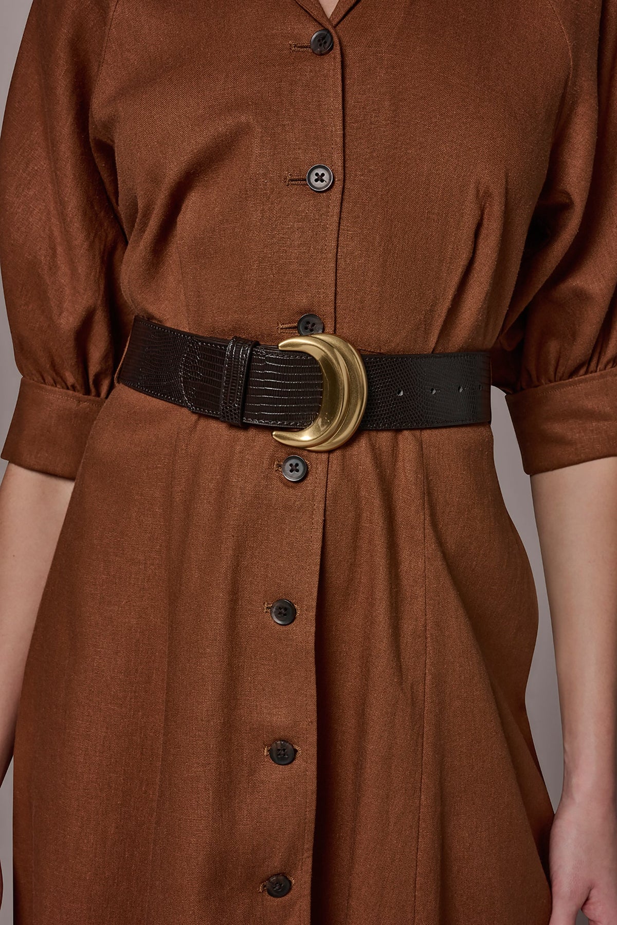 LINEN-BLEND MIDI SHIRT DRESS