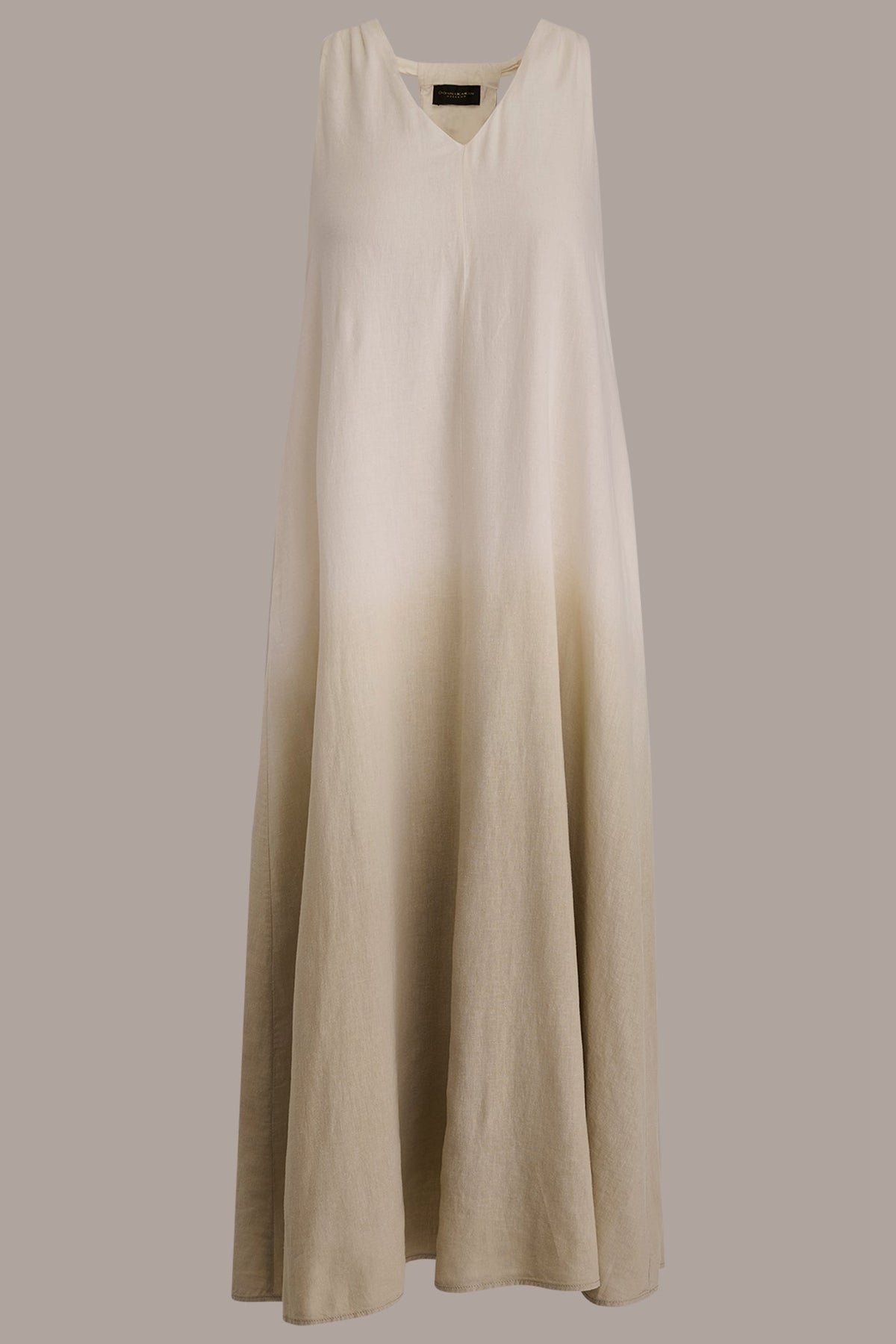 LINEN-BLEND SLEEVELESS OMBRÉ TWIST-BACK MIDI HALTER DRESS