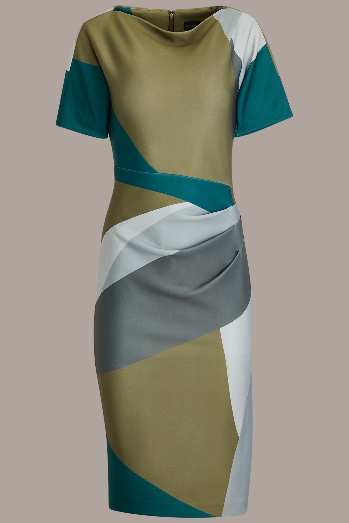 SHORT SLEEVE COLOR-BLOCK MIDI SHEATH DRESS