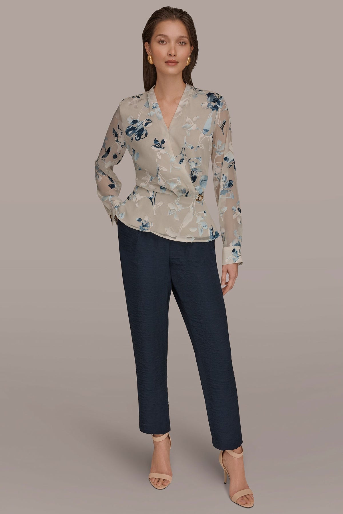 LONG SLEEVE BURNOUT FOIL WRAP BLOUSE
