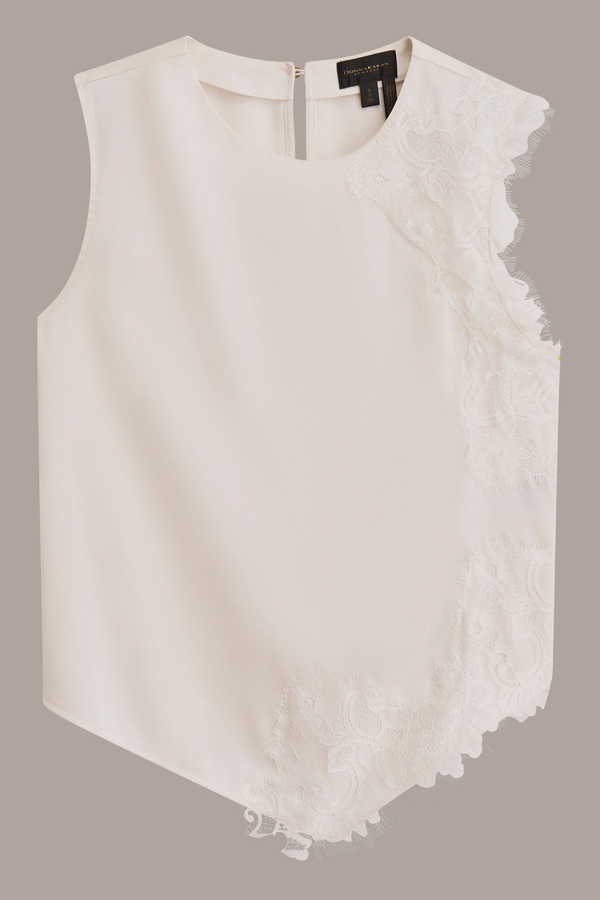 SLEEVELESS LACE-TRIM CREPE BLOUSE