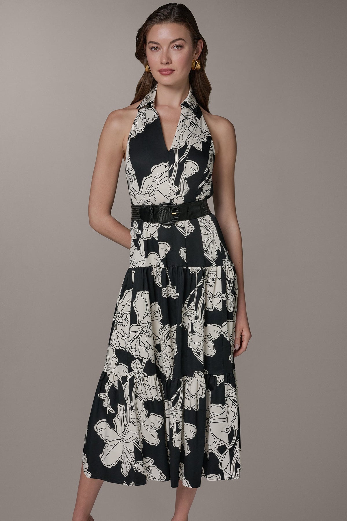 SLEEVELESS MIDI HALTER SHIRT DRESS