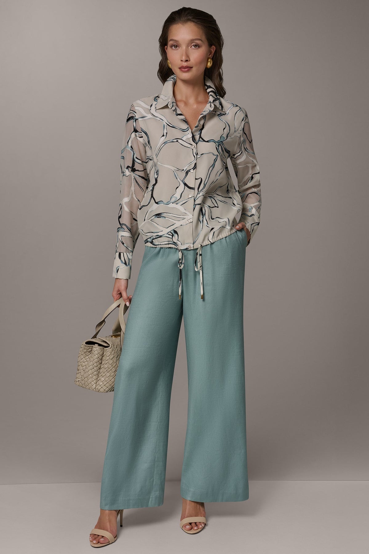 BURNOUT DRAWSTRING HEM BLOUSE