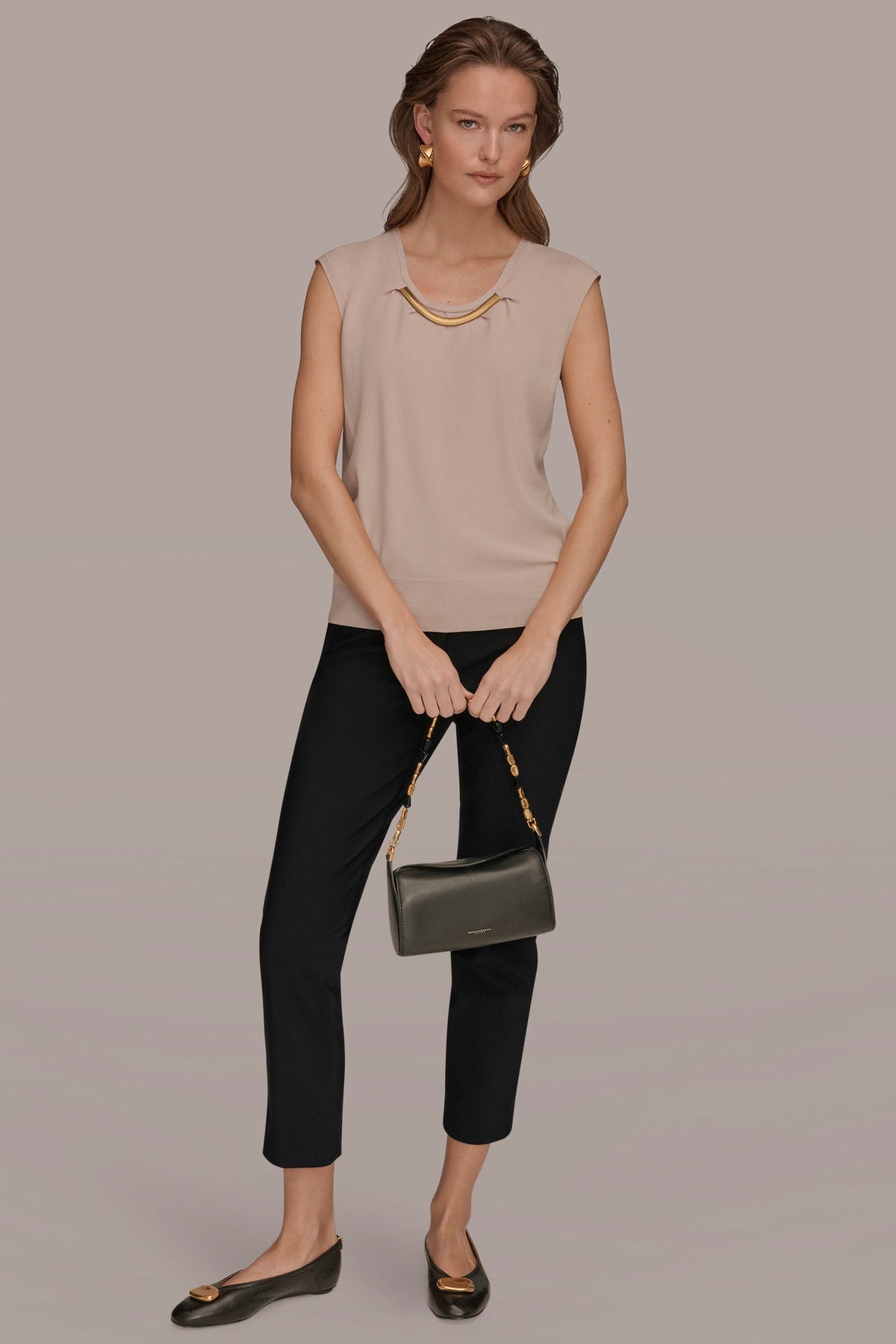 CAP SLEEVE METALLIC TRIM SWEATER