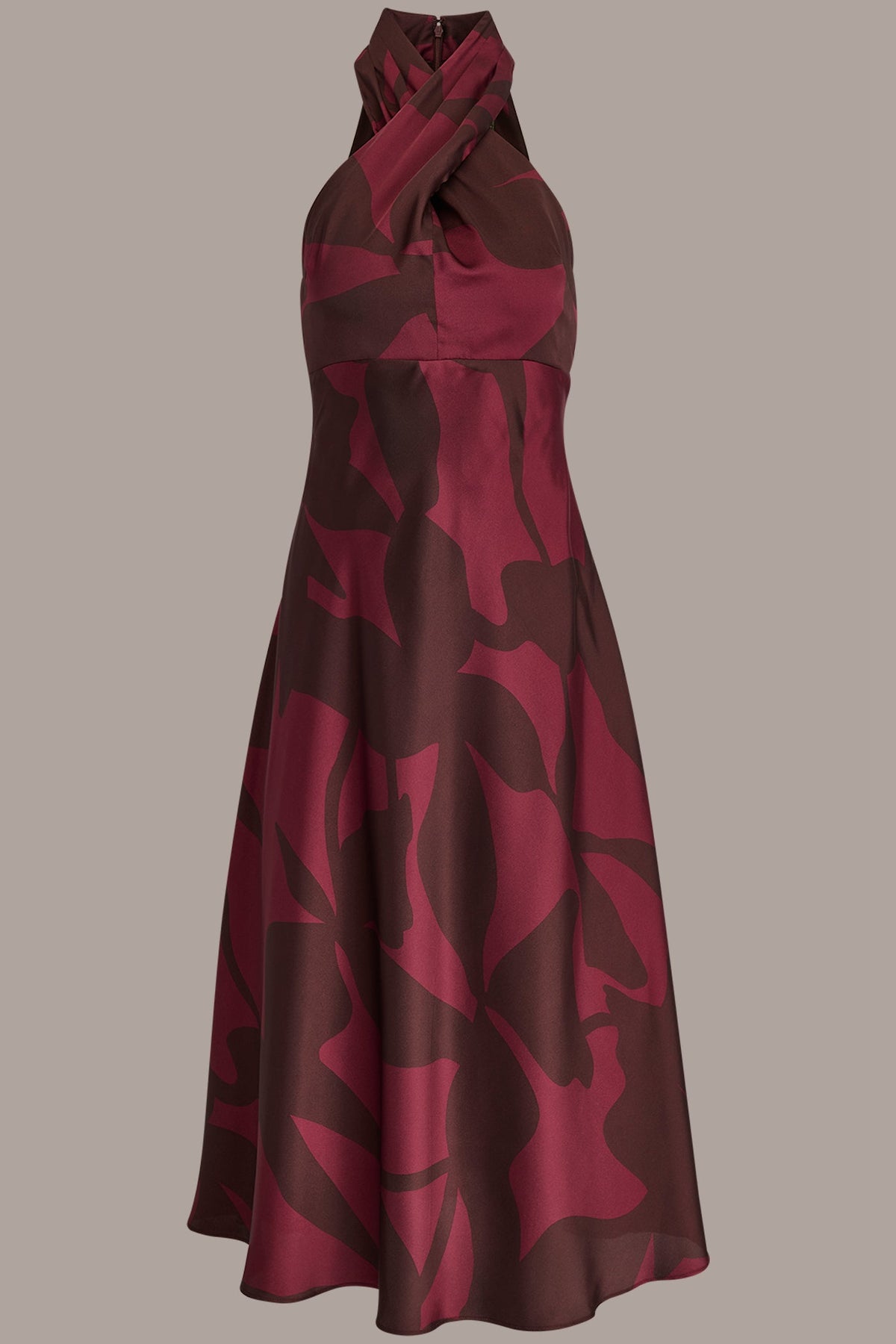 FLORAL CROSS-FRONT MIDI HALTER DRESS
