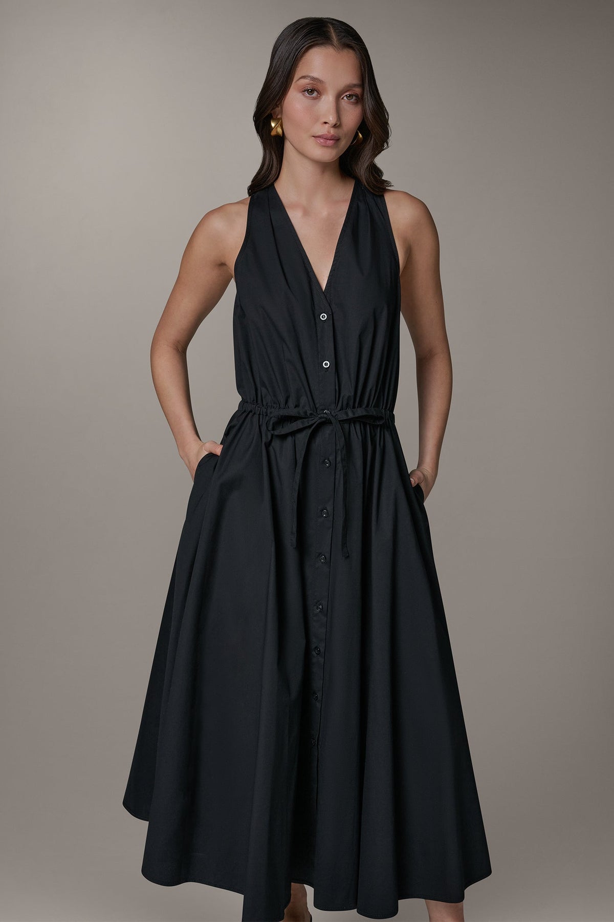 SLEEVELESS MIDI HALTER DRESS
