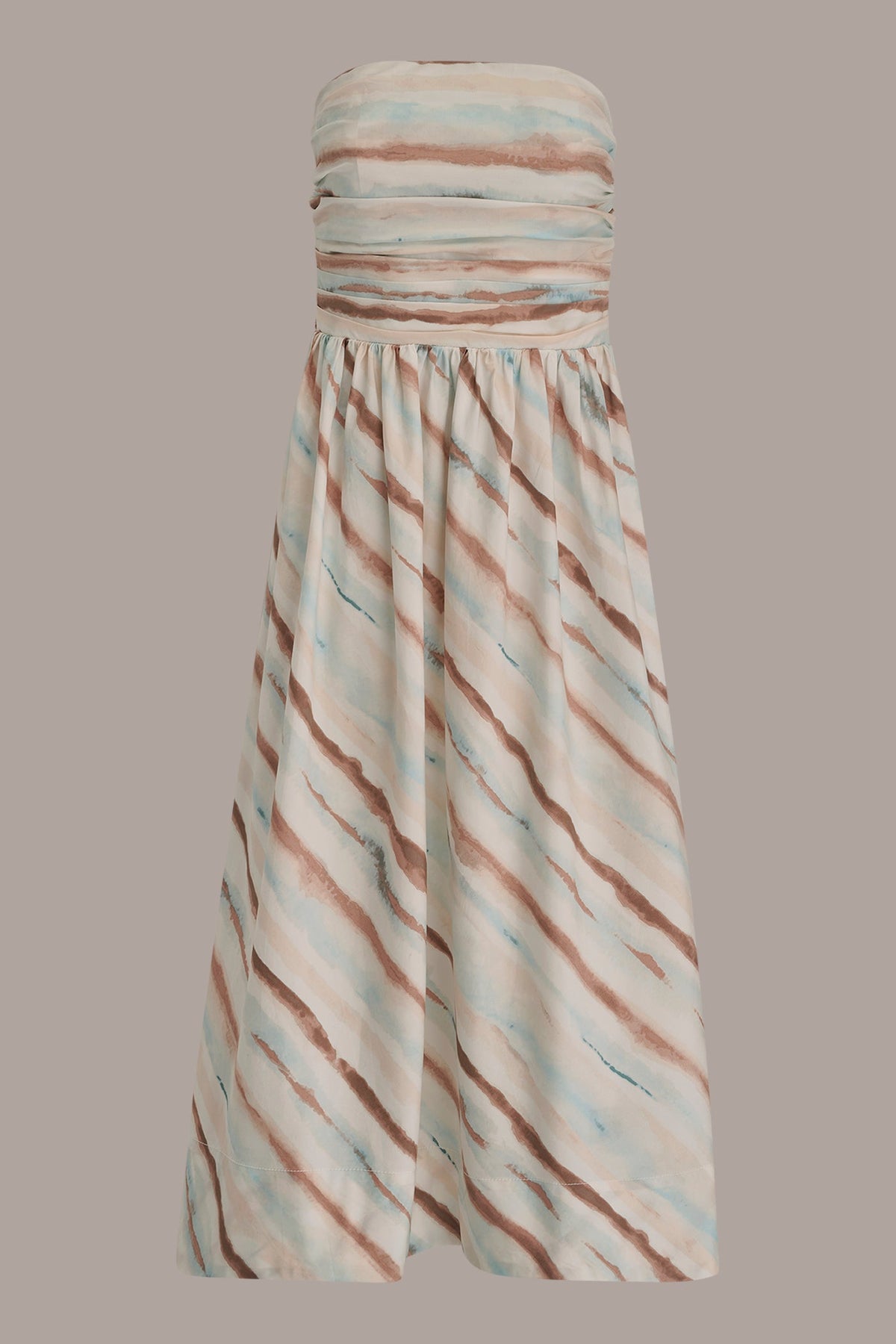 STRAPLESS PRINTED MIDI DRESS