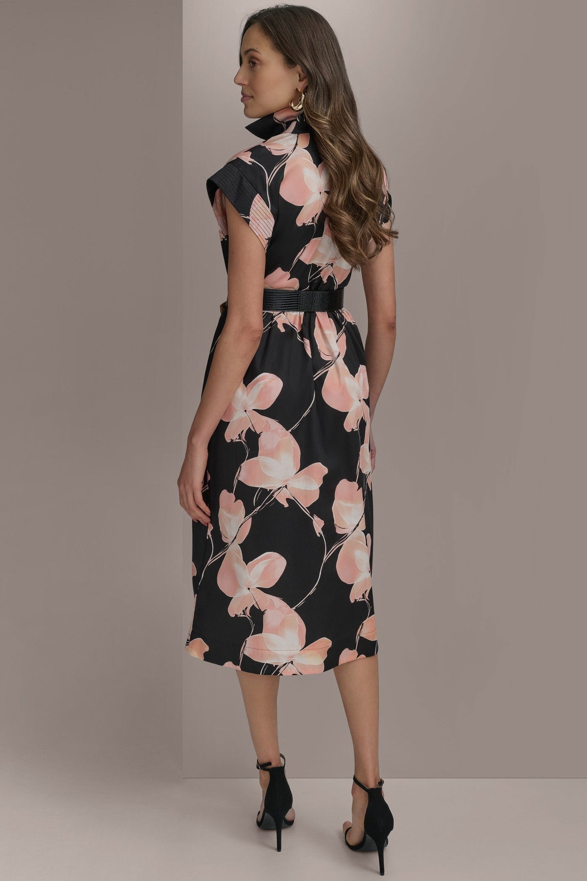 SATEEN CAP SLEEVE PRINTED SHIRT DRESS