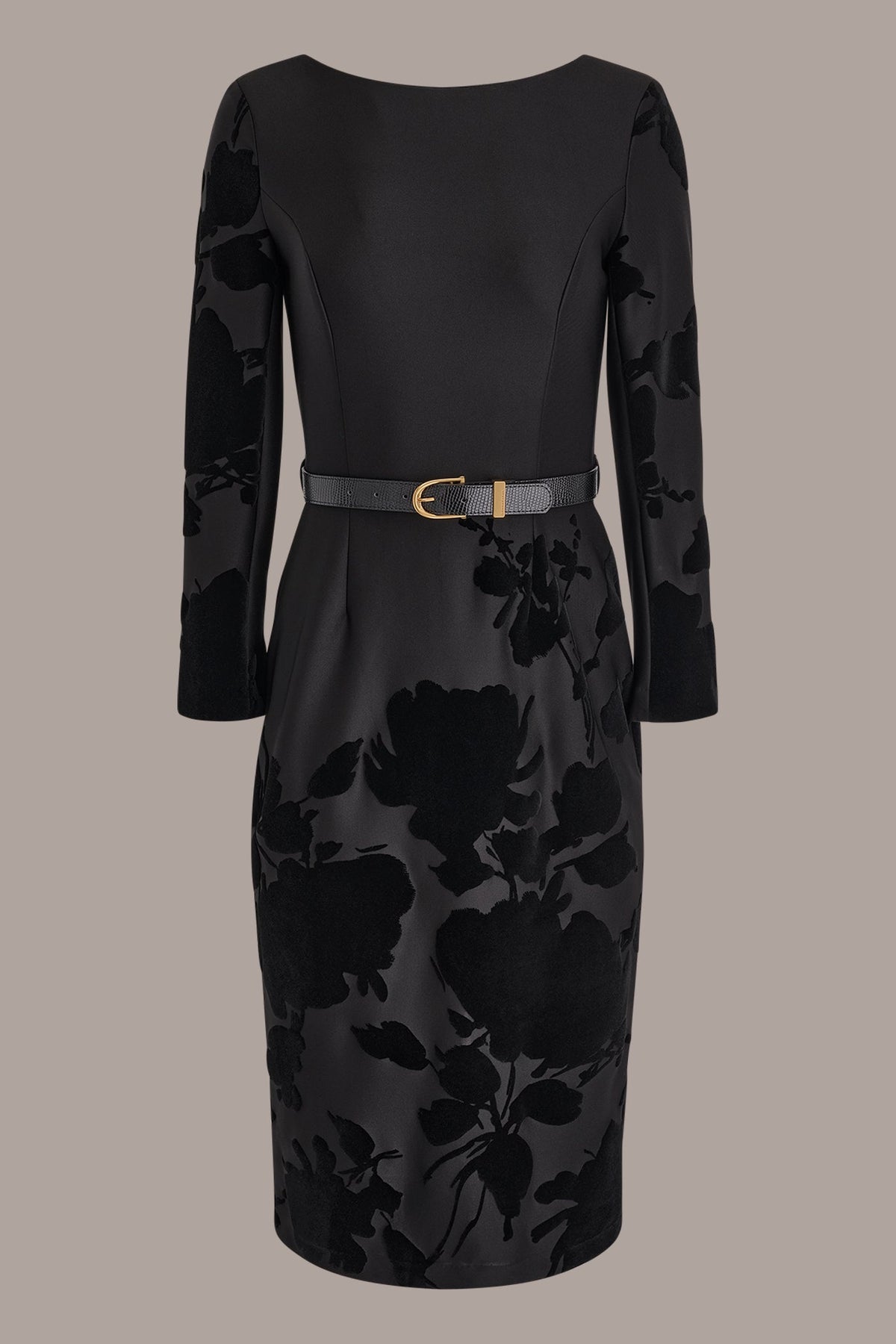 3/4 SLEEVE BOATNECK MIDI SHEATH DRESS