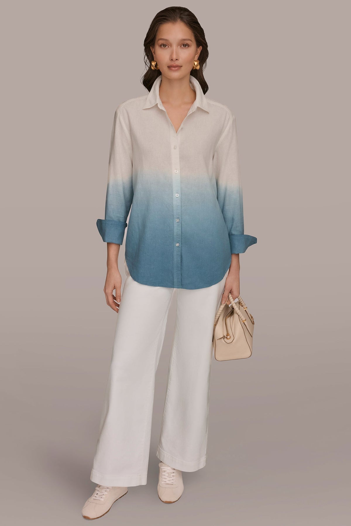 LINEN-BLEND DIP-DYED STRIPED SHIRT