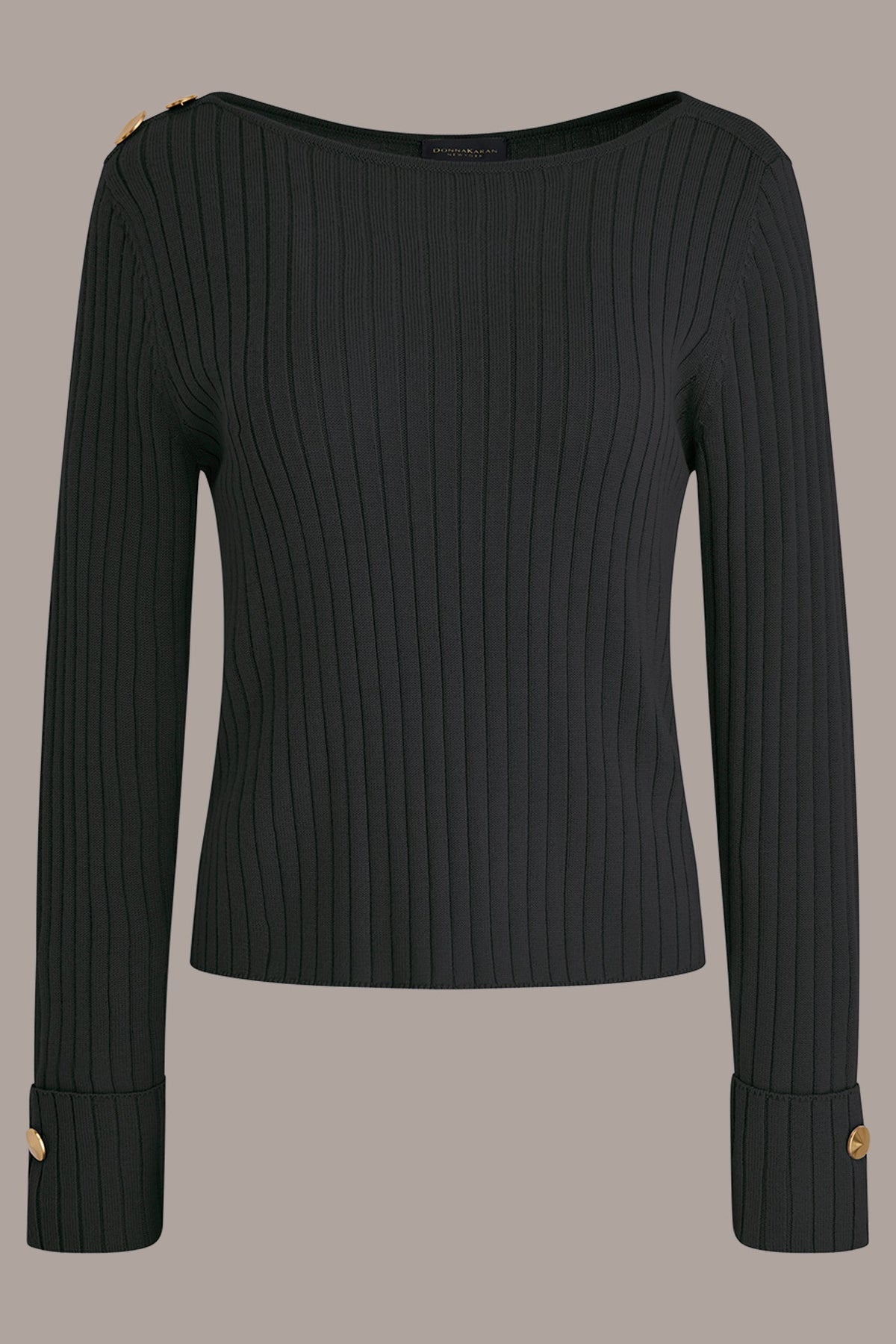 LONG SLEEVE BOATNECK RIBBED BUTTON SWEATER