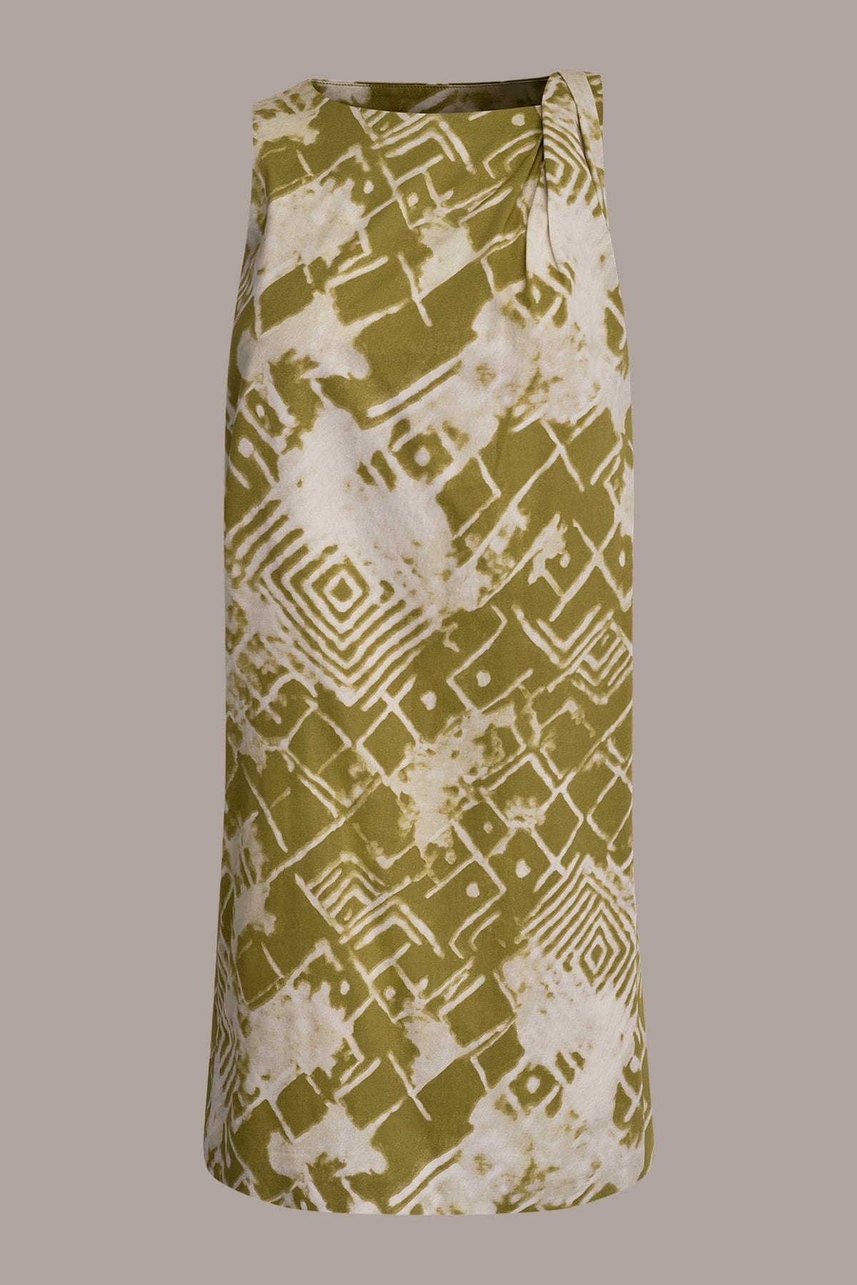 COTTON-SATEEN TWIST SHOULDER SHIFT DRESS