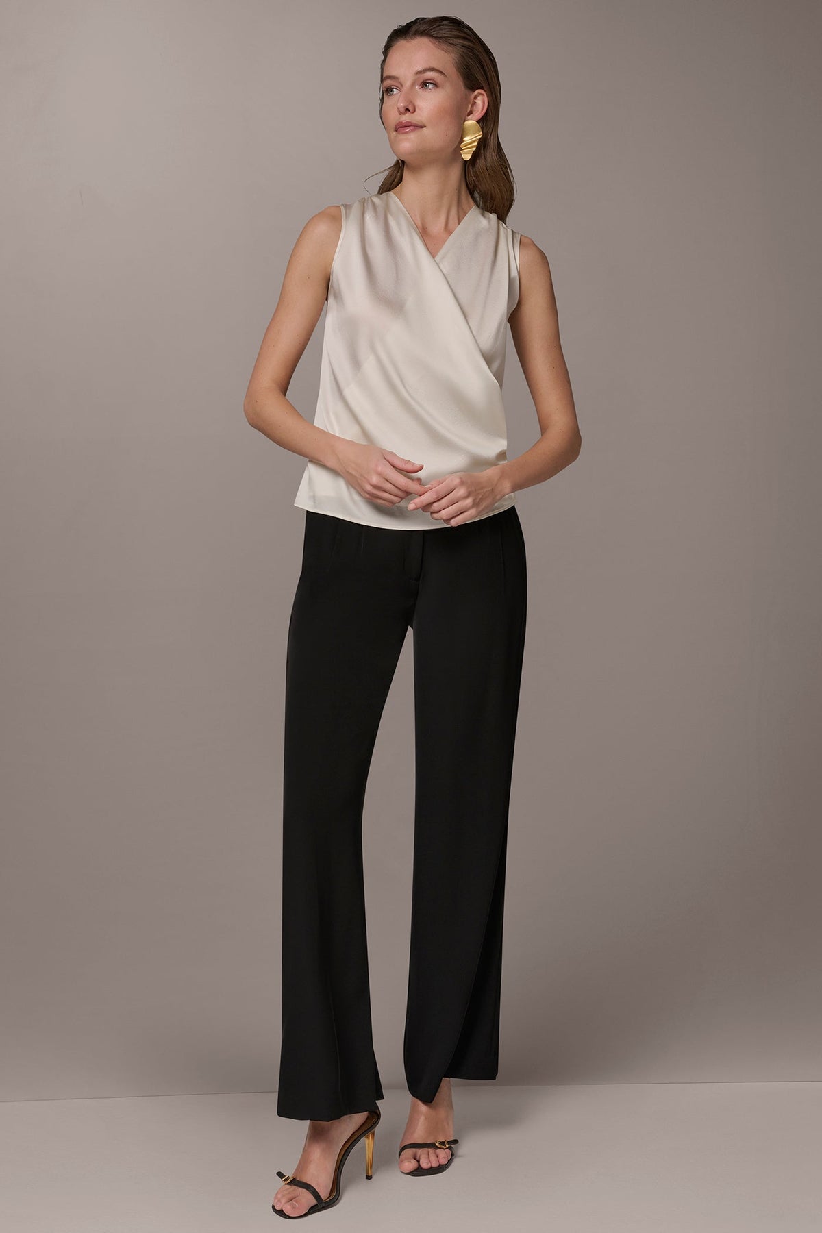 STRETCH-SILK WRAP-EFFECT BLOUSE