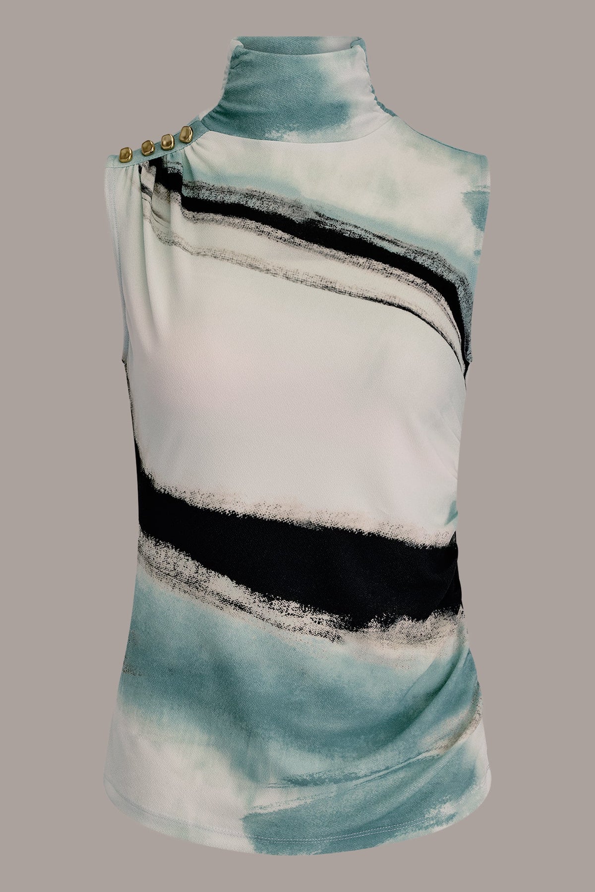 PRINTED BUTTON SHOULDER BLOUSE