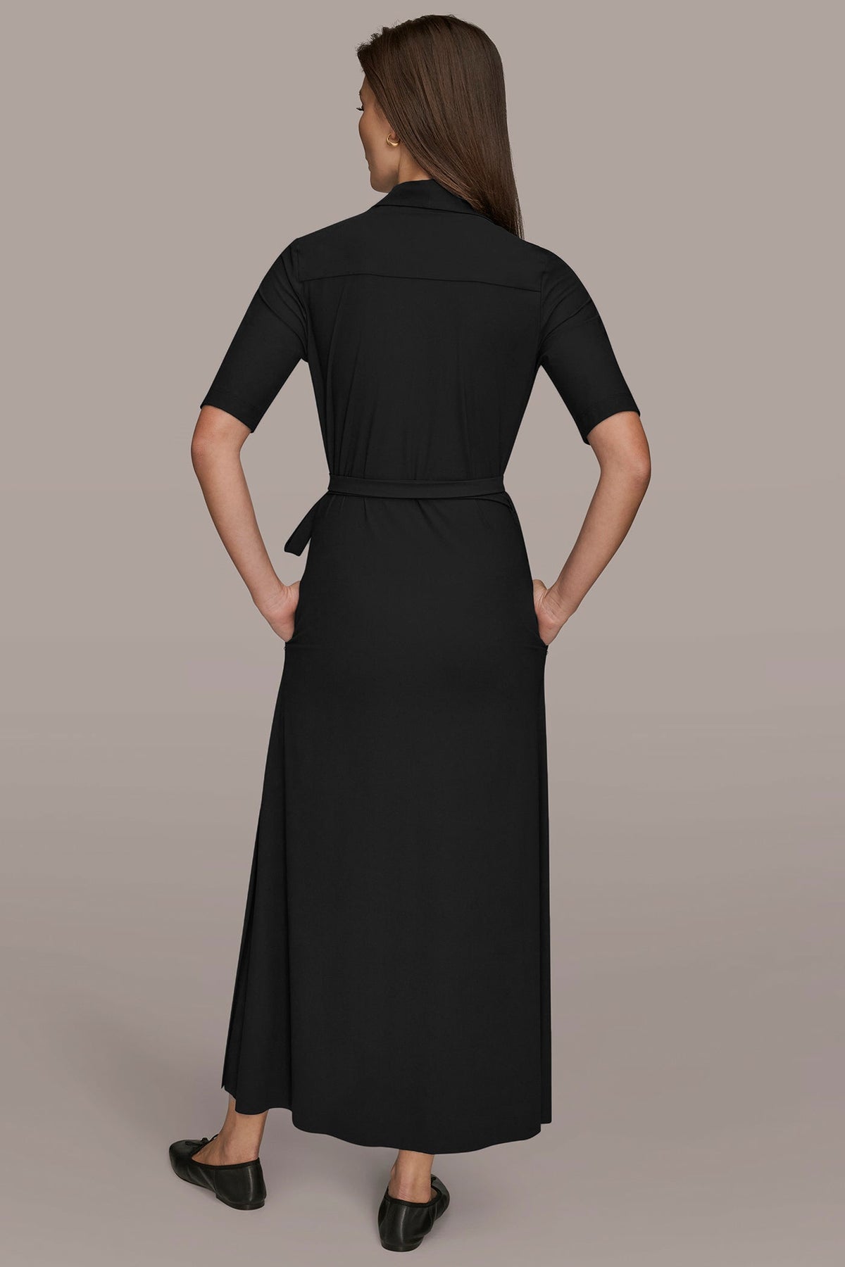 THE MODERN TRAVEL ELBOW-SLEEVE MIDI WRAP DRESS