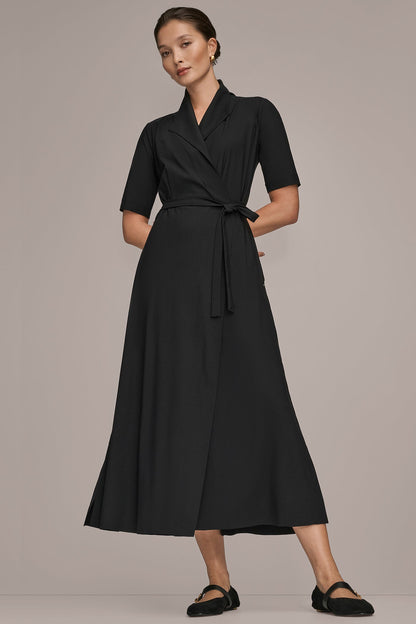 THE MODERN TRAVEL ELBOW-SLEEVE MIDI WRAP DRESS