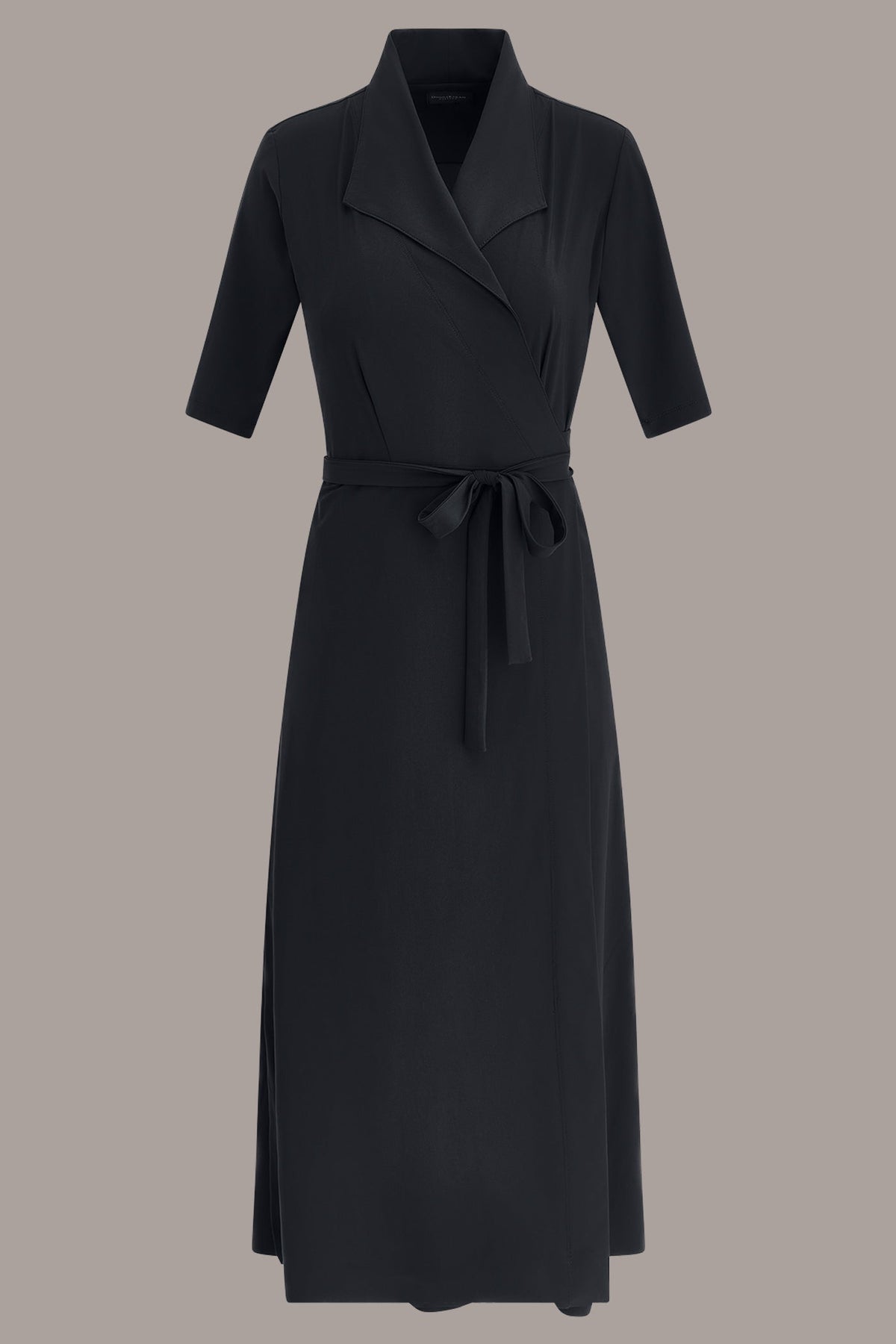 THE MODERN TRAVEL ELBOW-SLEEVE MIDI WRAP DRESS