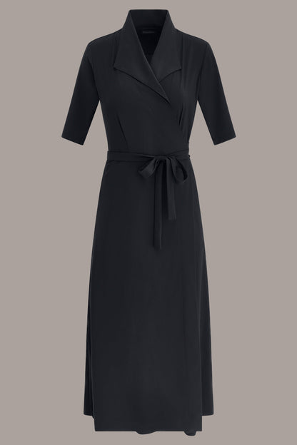 THE MODERN TRAVEL ELBOW-SLEEVE MIDI WRAP DRESS