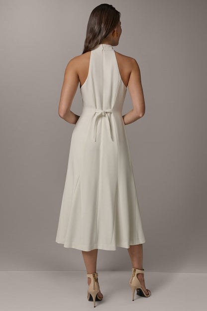 SLEEVELESS CROSS-FRONT MIDI HALTER DRESS