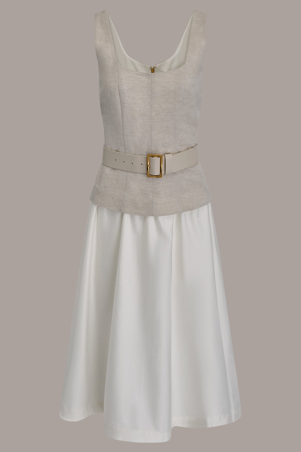 SLEEVELESS MIDI FIT AND FLARE DRESS