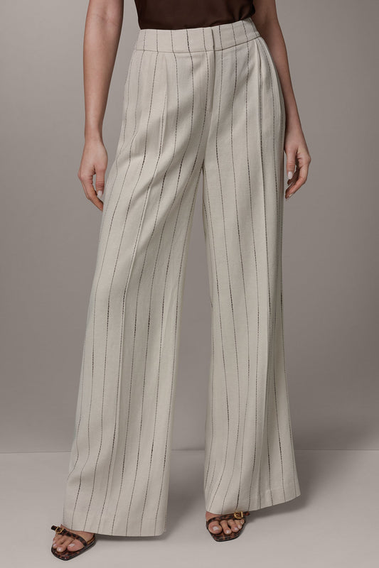 MID-RISE PINSTRIPE PLEATED WIDE-LEG PANT