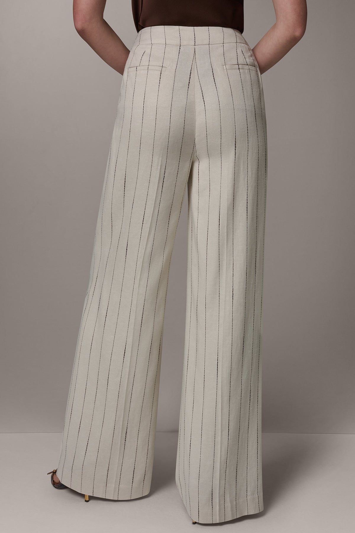 MID-RISE PINSTRIPE PLEATED WIDE-LEG PANT