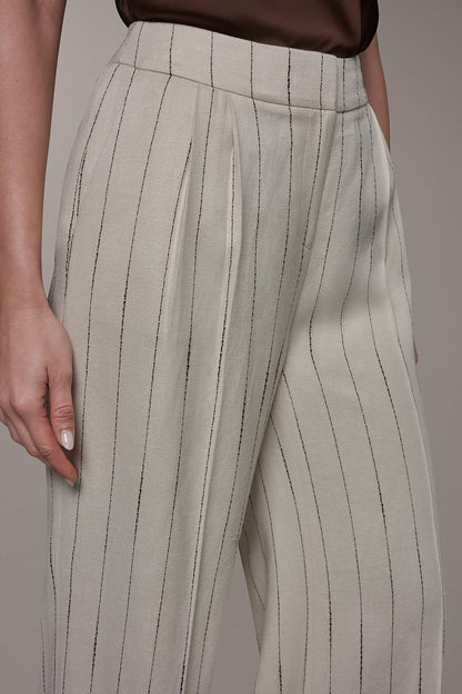 MID-RISE PINSTRIPE PLEATED WIDE-LEG PANT