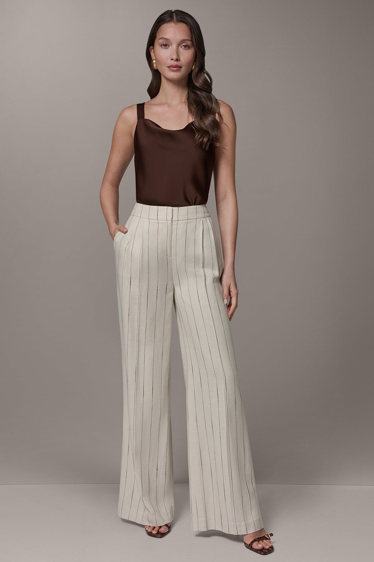 MID-RISE PINSTRIPE PLEATED WIDE-LEG PANT