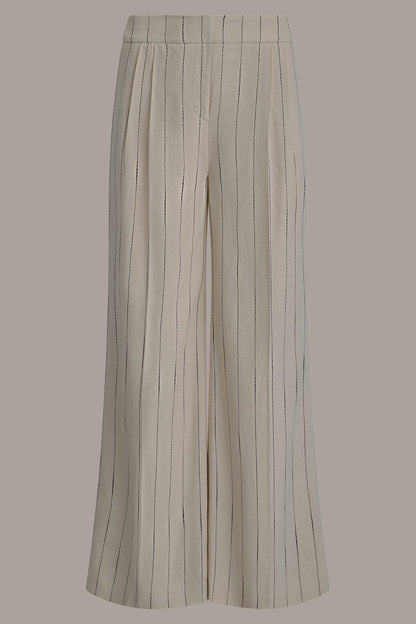 MID-RISE PINSTRIPE PLEATED WIDE-LEG PANT