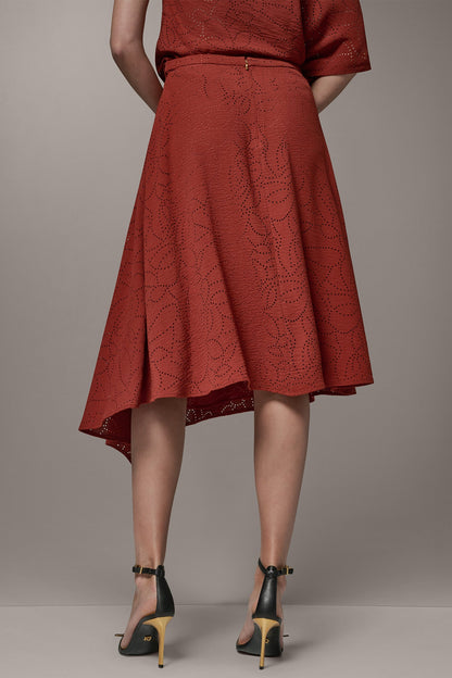LASER CUT ASYMMETRIC MIDI SKIRT
