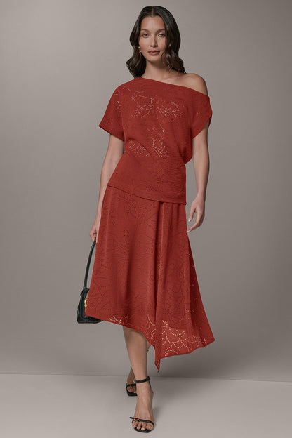 LASER CUT ASYMMETRIC MIDI SKIRT