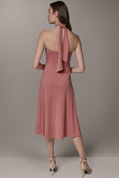 SLEEVELESS MIDI A-LINE HALTER DRESS