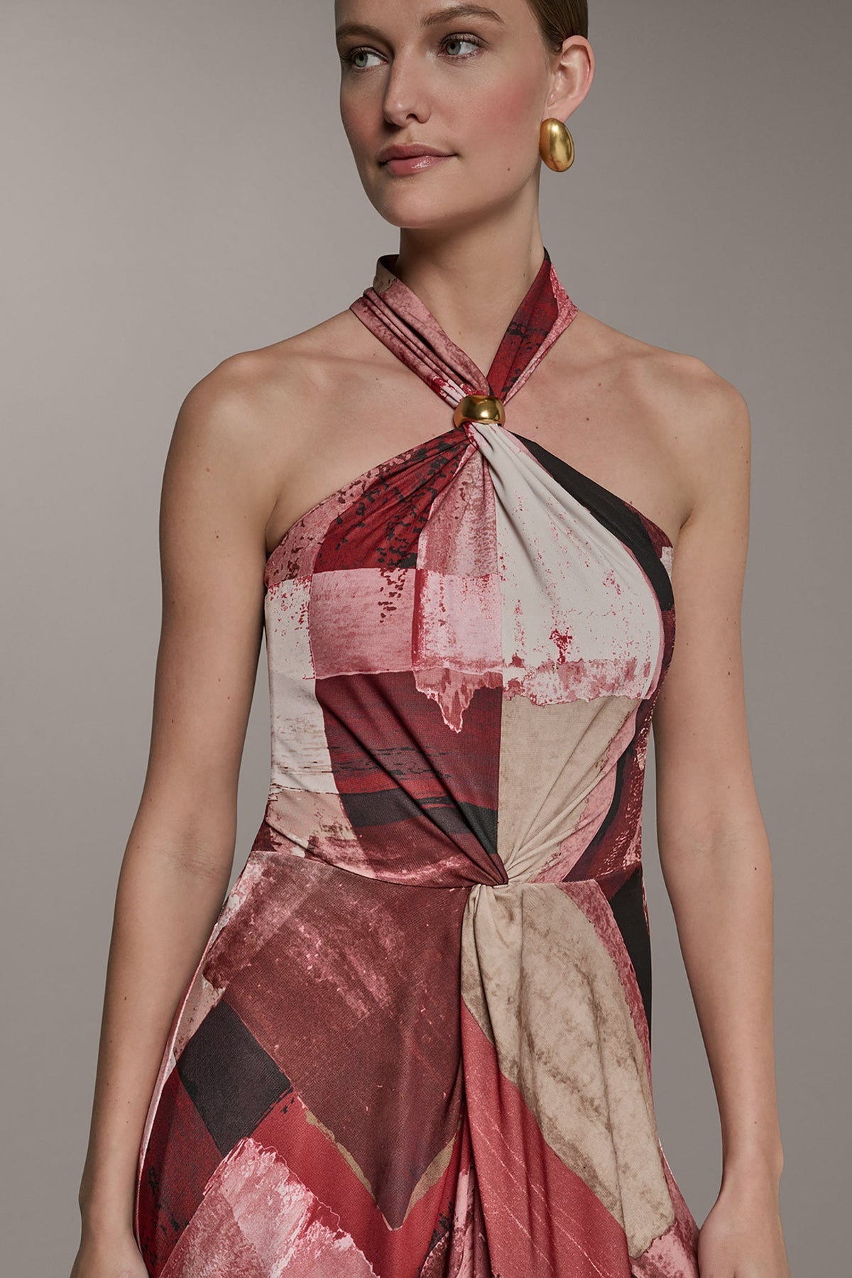 SLEEVELESS MIDI HALTER DRESS