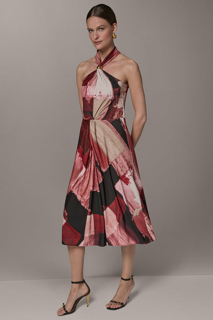 SLEEVELESS MIDI HALTER DRESS