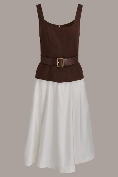 SLEEVELESS MIDI FIT AND FLARE DRESS